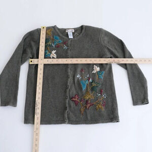 Vintage Heirloom Collectibles Olive Leaves  Knit Button Up Cardigan Medium